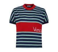 Versace - T-shirt in Cotone con Logo a Righe - - Tops - Donna - Multicolore - S