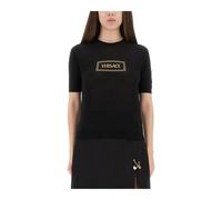 Versace - Top a Manica Corta in Maglia Fine - - Knitwear - Donna - Nero - M
