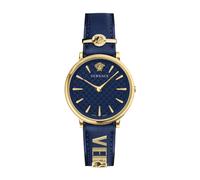 Versace - V Circle Orologio in Pelle Blu/Oro - - Accessories - Donna - Blu - ONE SIZE