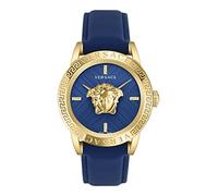 Versace V-Code Collection Orologio da uomo di lusso con cinturino blu con cassa dorata e quadrante blu, Oro, OS, Codice V