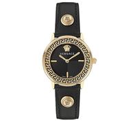 Versace V-Tribute VE2P00222 Women's Swiss Quartz Watch - Gold-Tone Stainless Steel Case, Black Leather Strap, 36mm