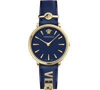 Versace Orologio da donna VE8104522 – Analogico quarzo, cinturino in pelle blu, cassa acciaio inox