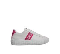 Versace White Pink Greca Print Platform Low Top Sneakers Shoes - EU42/US9