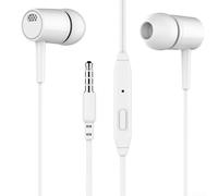 VersaGenius Auricolari con cavo da 3,5 mm con microfono integrato, leggeri e comodi, per chiamate musicali, lettori MP3, bianco e nero (bianco)