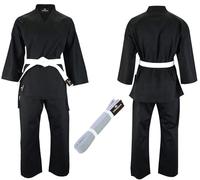 VERSAL Karate Gi per bambini/adulti, uniforme da karate per studenti, colore bianco, 226,8 g, in policotone leggero, per allenamento di arti marziali, sparring, taekwondo, con cintura, Nero , 5/180 cm