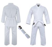 VERSAL Karate Gi per bambini/adulti, uniforme da karate per studenti, colore bianco, 226,8 g, in policotone leggero, per allenamento di arti marziali, sparring, taekwondo, con cintura, bianco, 150 cm