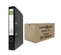 versando 25 raccoglitori sottili di alta qualità, DIN A4, dorso 5 cm, raccoglitori ad anelli, certificato con angelo blu, nero (1 cartone)