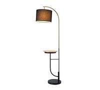 Versanora, Lampada da terra Danna Arc, 35 x 35 x 165,1 cm, in metallo, con porta USB, tavolo in legno e base in marmo, soggiorno, nero/oro, VN-L00071B-EU