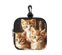 Versatile divertente smoking gatto nero piccolo portamonete per donne e uomini, mini portafoglio in neoprene con cerniera e portachiavi per viaggi, sport e uso quotidiano, Tre simpatici gattini, 4.1