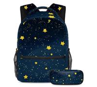 Versatile ed elegante, zaino con astuccio, il set di zaini per la scuola definitivo per studenti, cielo stellato giallo, Multicolore, B:29.4x20x40cm P:19x7.5x3.8cm, Zaini Daypack