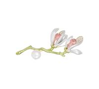 Versatile Elegante Magnolia Floreale Spilla Metallo Pin Chiusura Per Abbigliamento Casual Formale Fissato Attacco Design Collare Chiusura Sicura Spilla Floreale Metallo, Misura unica, come descritto