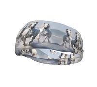 Versatile Sports Headband with White Horses Print - Stretchy Moisture Wicking Headband for Yoga and Fitness