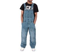 Versatile Tuta Uomo Denim Bretelle Moda Semplice Multi Pocket Baggy Jeans Power Pants, Azzurro, XXL