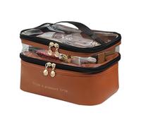 Versatile valigetta per trucchi con due scomparti separati, elegante borsa da viaggio elegante per l'organizzatore di accessori cosmetici, marrone, taglia unica