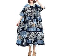 Versear Abito da donna, oversize, boho, colorato, a maniche corte, caftano, estivo, casual, in cotone, lungo, con tasche, stile 10, Taglia unica