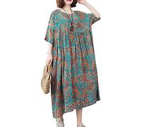 Versear Abito da donna, oversize, boho, colorato, a maniche corte, caftano, estivo, casual, in cotone, lungo, con tasche, Stile 12, Taglia unica