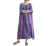 Versear Caftano Boho allentato da donna scollo tondo con tasche Abito lungo taglie forti manica corta Abito casual lungo a mezza manica graffiti spiaggia oversize in cotone Bohemia Copri il poncho