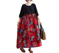 Versear Caftano Lungo Boho da Donna con Tasche Taglie Grandi Mezza Manica Floreale Maxi Vestito Graffiti Abito Casual Bohemia Cotone Oversize Abito Lungo da Spiaggia Bikini Cover Up Poncho