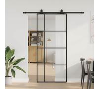 Versear Porta Scorrevole Vetro, Porte Interne, Porta Scorrevole con Binario Esterno, Porta Scorrevole con Ferramenta in Vetro ESG Nera 90x205 cm