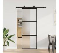 Versear Porta Scorrevole Vetro, Porte Interne, Porta Scorrevole con Binario Esterno, Set Porta Scorrevole in Vetro ESG Nera 76x205 cm