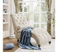 Versione aggiornata Addensare 172,7 cm Chaise Lounge, Sedia per il tempo libero, elegante lino trapuntato, divano con cuscino per interni, soggiorno, ufficio, gambe in legno massello