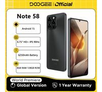 Versione globale DOOGEE Note 58 Smartphone Android 15 8 GB di RAM + 128 GB di ROM 6,75 "HD + 90 Hz Schermo IPS 6250 mAh Batteria grande NFC