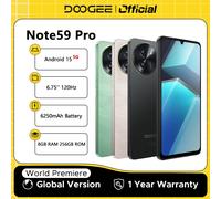 Versione globale DOOGEE Note59 Pro 5G Smartphone Android 15 Telefono cellulare 8 GB RAM 256 GB ROM 6,75 "HD + 6250 mAh Batteria NFC Cellulare