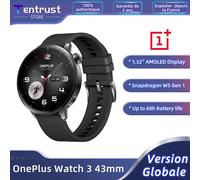 Versione globale OnePlus Watch 3 Smartwatch da 43 mm Display AMOLED da 1,37 pollici Snapdragon W5 Gen 1 Fino a 60 ore di durata della batteria Black