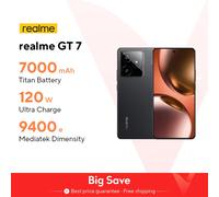 Versione globale realme GT 7 5G AI Smartphone MTK Dimensity 9400e 6000nits Pro-Esports Display 7000 mAh Batteria 120W Ultra Charge Black