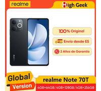 Versione globale realme Note 70T Smartphone 6,75 pollici Schermo 90 Hz Batteria 6000 mAh Fotocamera posteriore 13 MP Chipset octa-core Resistenza alla polvere e all'acqua IP54 Black