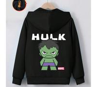 Versione Q del cartone animato Marvel del modello Hulk e stampa di lettere sul retro, felpa con cappuccio versatile, comoda, minimalista e casual, in cotone per ragazzi/ragazze, con cerniera, adatta p