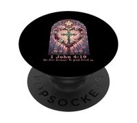 Verso della Bibbia Stained Glass 1 Giovanni 4:19 Preghiera d'amore San Valentino PopSockets PopGrip Adesivo
