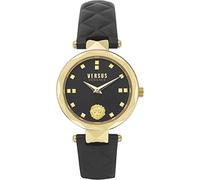 Versus Orologio da polso donna al quarzo moda cinturino in pelle nero cassa in acciaio inox display analogico nero - VSPHK0220