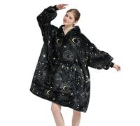 VERTAST Felpa con cappuccio oversize per uomo e donna, in pile Sherpa, coperta indossabile, calda, regalo per gli amanti del divano, Nero - Stella/Luna, Audlt