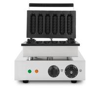 VERTES Macchina per Waffle su Stecco, 6 Waffle alla Volta, 120 pezzi/h, Regolabile 0-300°C, Antiaderente, Piastra in Ghisa con Corpo in Acciaio Inox, Waffle Maker 1550 W, Timer, Manico Termoresistente