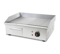 VERTES Plancha professionale 3000W in acciaio inox (superficie di cottura liscia e scanalata 55x35cm, termostato, temperatura 50-300°C, protezione contro schizzi e calore, vaschetta di raccolta)
