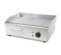 VERTES Plancha professionale 3000W in acciaio inox (superficie di cottura scanalata 55x35cm, termostato, temperatura 50-300°C, protezione contro gli schizzi e il calore, vaschetta di raccolta)