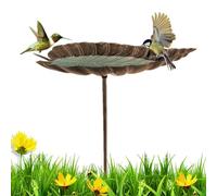 Vertical Bird Bath - Cast Iron Leaf Shaped Bird Feeder | Standing Bronze Decorative Garden Statue | Standing Bath - Patio Backyard Outdoor Birdwatching