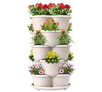 Vertical Garden Planter - 5 Pieces Stackable Tiered Raised Planting Pots | Vertical Strawberry Tower | Space Saving Flower And Vegetable Tower For Wall Balcony Yard Home House Outdoor And Indoor
