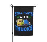 Verticale Bandiera Di Festa 30X45Cm Funny Garbage Truck Trash Garbage Truck Still Plays With Trucks Banner Di Benvenuto Resistente Benvenuto Bandiera Per Giardino, Decorazione