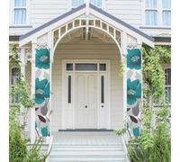 Verticale Portico Banner Appeso Porta Banner Teal Grigio E Bianco Floreale Porta d'ingresso Portico Segno Appeso Bandiera Festa Banner Outdoor Stagionale Vacanza Matrimonio Yard Decor Fattoria Interno