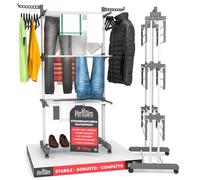 VertiSlim Dry Stendibiancheria Verticale 4 Livelli Stendino Salvaspazio - Stendipanni a Torre in Acciaio Inossidabile - Richiudibile con Ruote e Ali Laterali - Colore Grigio per Interno Esterno