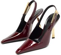 Vertundy Décolleté da donna con tacco a spillo, eleganti a punta, punta chiusa, strano tacco dorato, cinturino con fibbia, per feste, matrimoni, spose, scarpe primaverili, Vino rosso, 40 EU