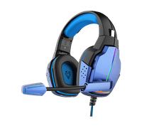 VERTUX Havana con Microfono Antiestatico e Cancella Rumore, Circumaurali Cuffie da Gaming RGB Imbottite e Traspiranti, Blue