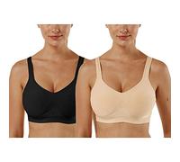 Vertvie Donna 1/2/3 Set Basic Reggiseno Sportivo Senza Ferretto Senza Cuciture Imbottite Yoga Running Reggiseno Top(B-Nero+Pelle,L)