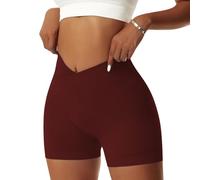 Vertvie - Pantaloncini estivi da donna, forma incrociata a V, elasticizzati, effetto push up, per palestra e yoga, a vita alta, senza cuciture, rosso mattone, S