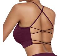 Vertvie Reggiseno Sportivo da Donna, Imbottito, per Yoga, Sport, Spalline Sottili, Schiena Incrociata, Senza Ferretto, Reggiseno Traspirante con Coppe rimovibil(1 pz- Rosso,M)