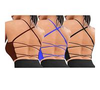 Vertvie Reggiseno Sportivo da Donna, Imbottito, per Yoga, Sport, Spalline Sottili, Schiena Incrociata, Senza Ferretto, Reggiseno Traspirante con Coppe Rimovibili Nero+Blu+Marrone M