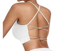 Vertvie Reggiseno Sportivo da Donna, Imbottito, per Yoga, Sport, Spalline Sottili, Schiena Incrociata, Senza Ferretto, Reggiseno Traspirante con Coppe rimovibil(1 pz- Bianco,S)