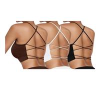 Vertvie Reggiseno Sportivo da Donna, Imbottito, per Yoga, Sport, Spalline Sottili, Schiena Incrociata, Senza Ferretto, Reggiseno Traspirante con Coppe rimovibil(3 Pezzi- Nero + Bianco + Marrone,M)